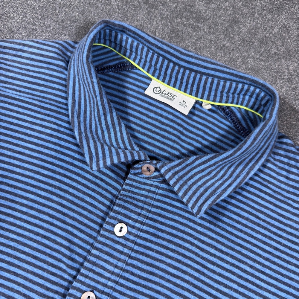 Tasc Performance Polo Shirt Mens XL Blue Striped Bamboo Cotton Short Sleeve Golf